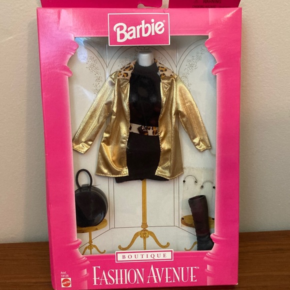 NEW! BARBIE 1997 BOUTIQUE FASHION AVENUE GOLD ANIMAL PRINT COAT/DRESS NIB #18126 - Picture 1 of 2